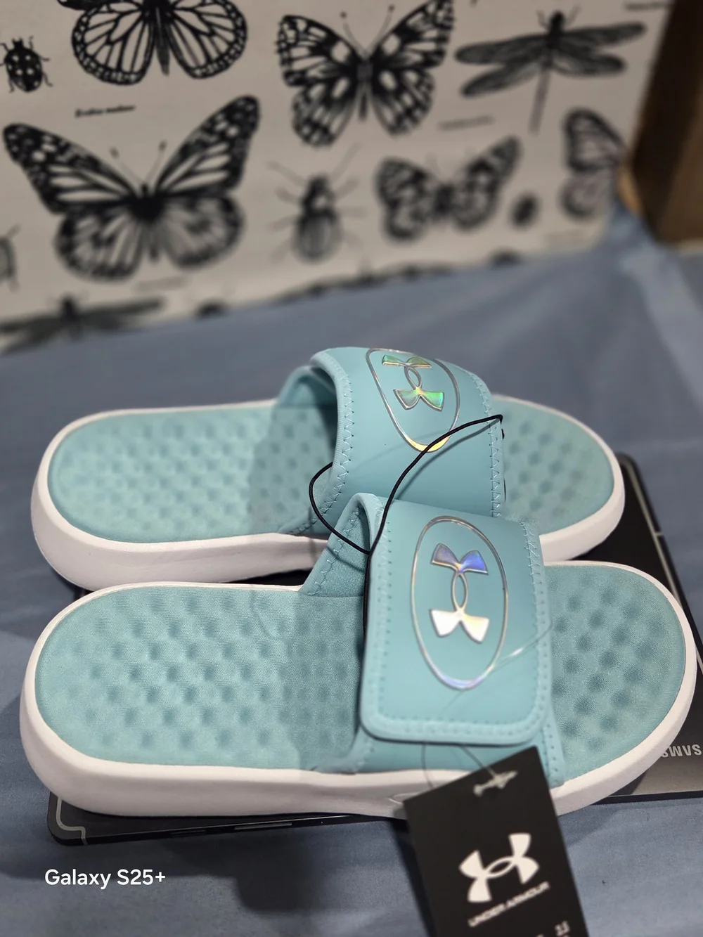 Under Armour Youth Slide Sandals - Aqua/White